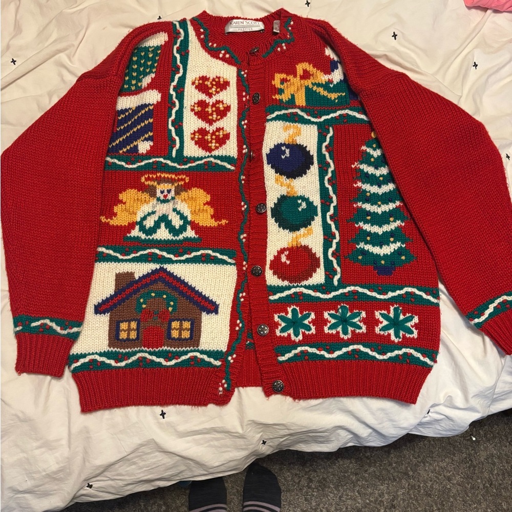 Vintage Karen Scott Red Christmas Cardigan PL
